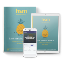 Imagem promocional da revista com um celular, um tablet e uma revista